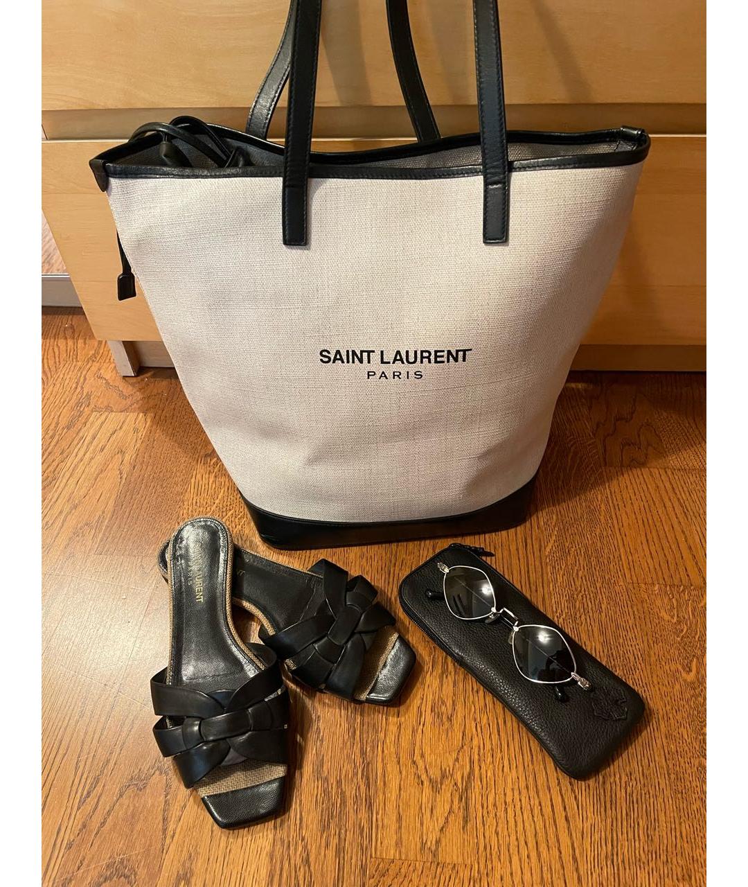 SAINT LAURENT Бежевая хлопковая пляжная сумка, фото 5