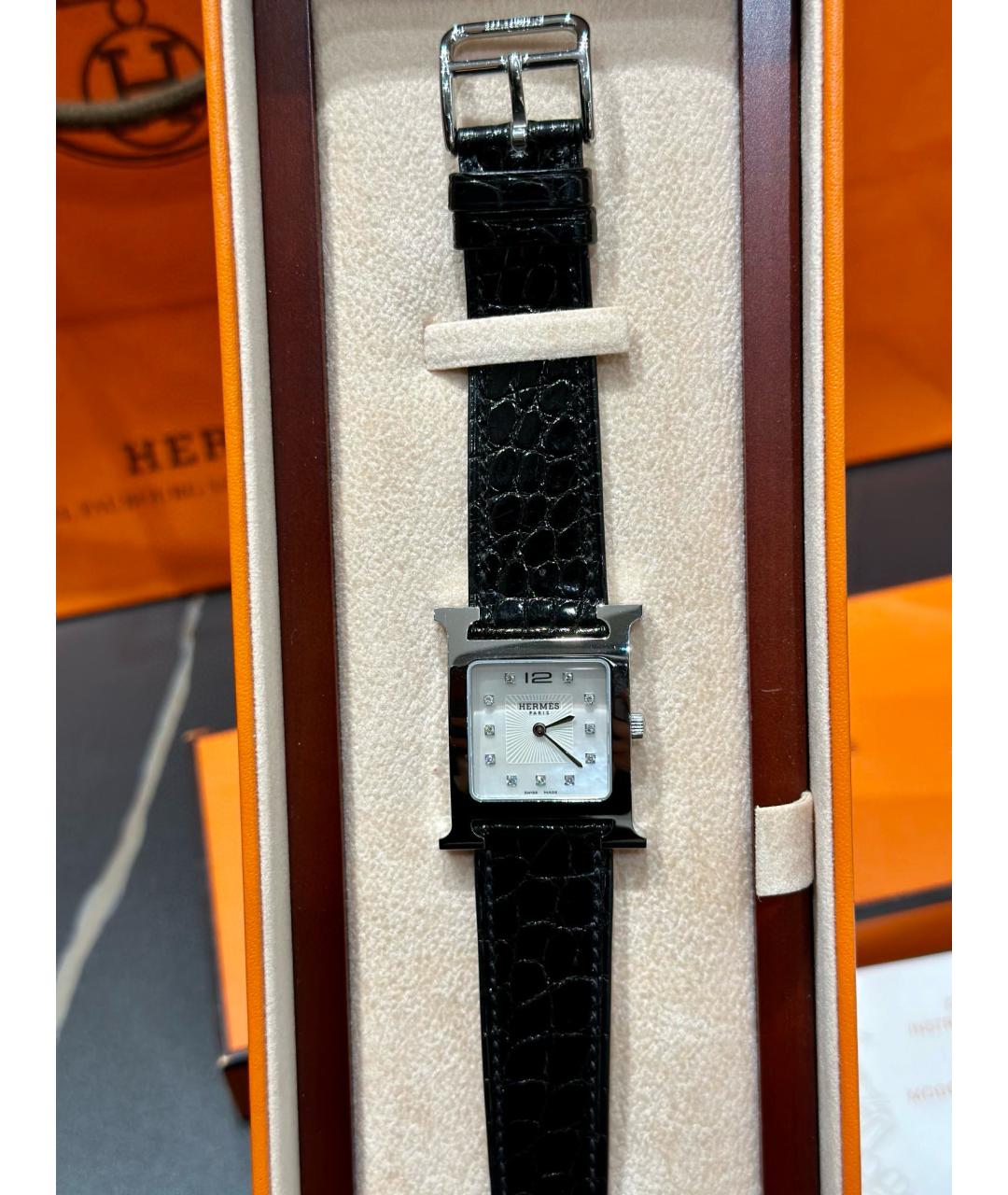 HERMES Черные кожаные часы, фото 3