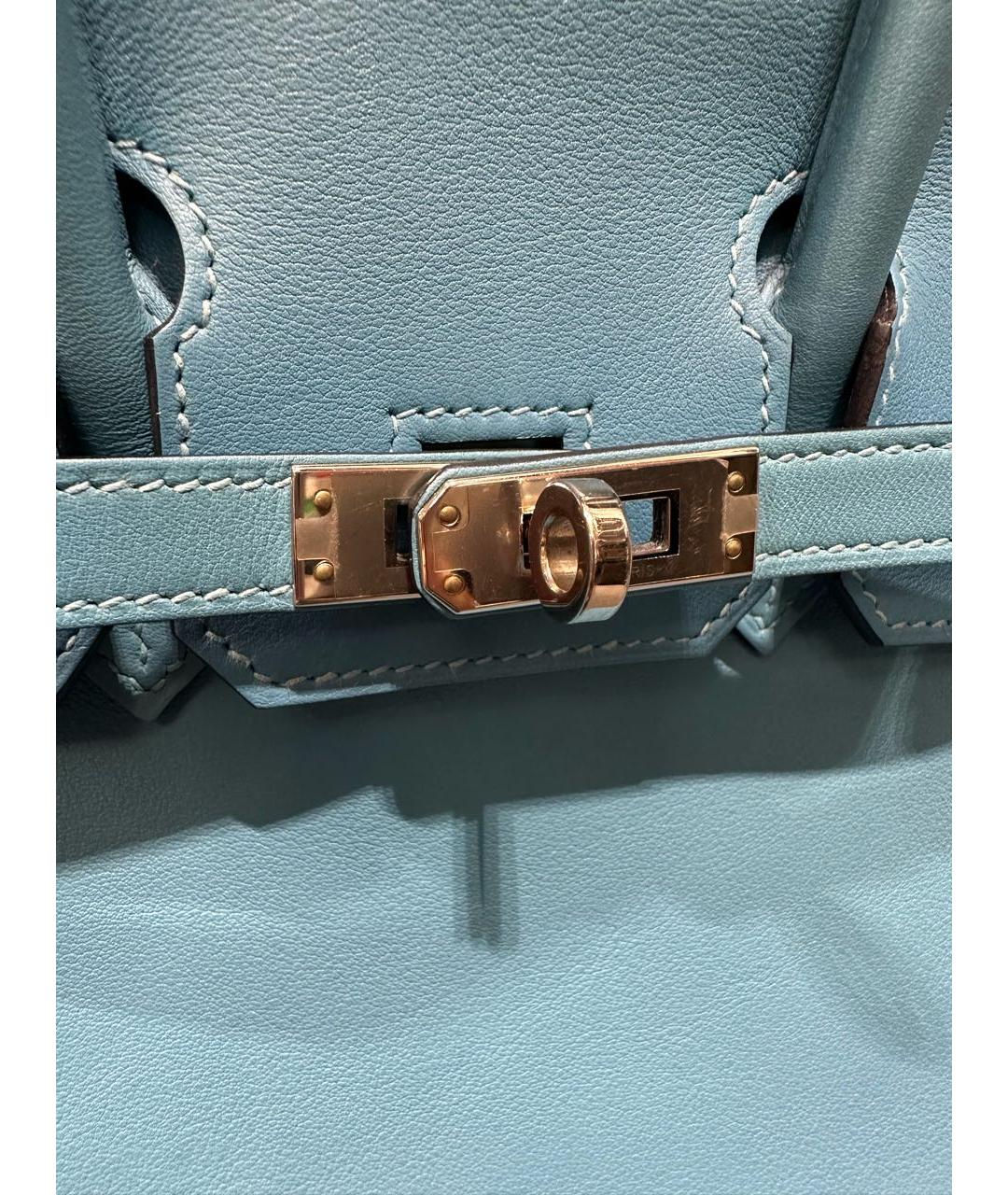 HERMES Голубая кожаная сумка с короткими ручками, фото 6