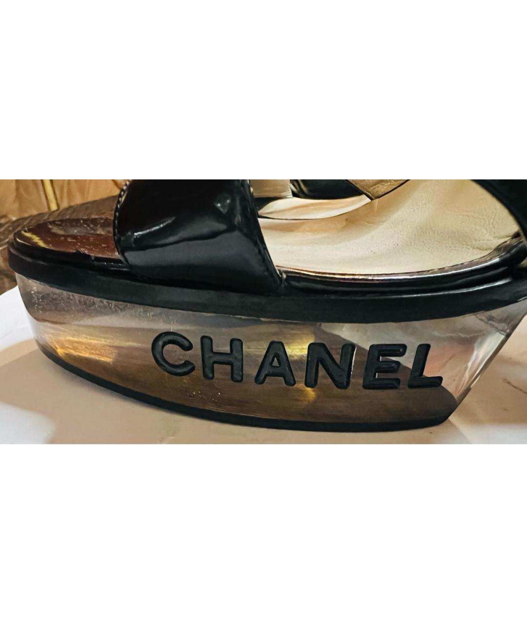 CHANEL Черные кожаные босоножки, фото 6