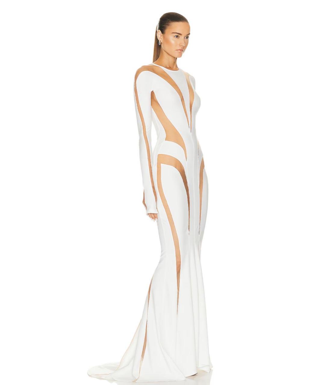 MUGLER Белое полиамидовое вечернее платье, фото 8