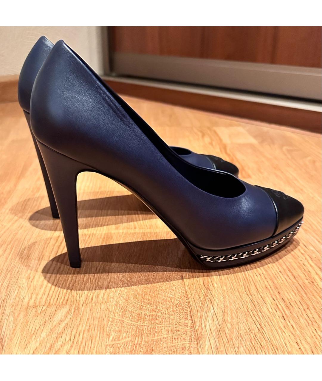 CHANEL Темно-синие кожаные туфли, фото 7