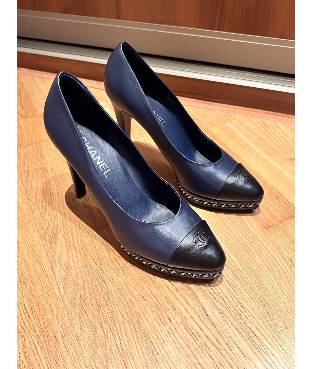 CHANEL Темно-синие кожаные туфли, фото 3