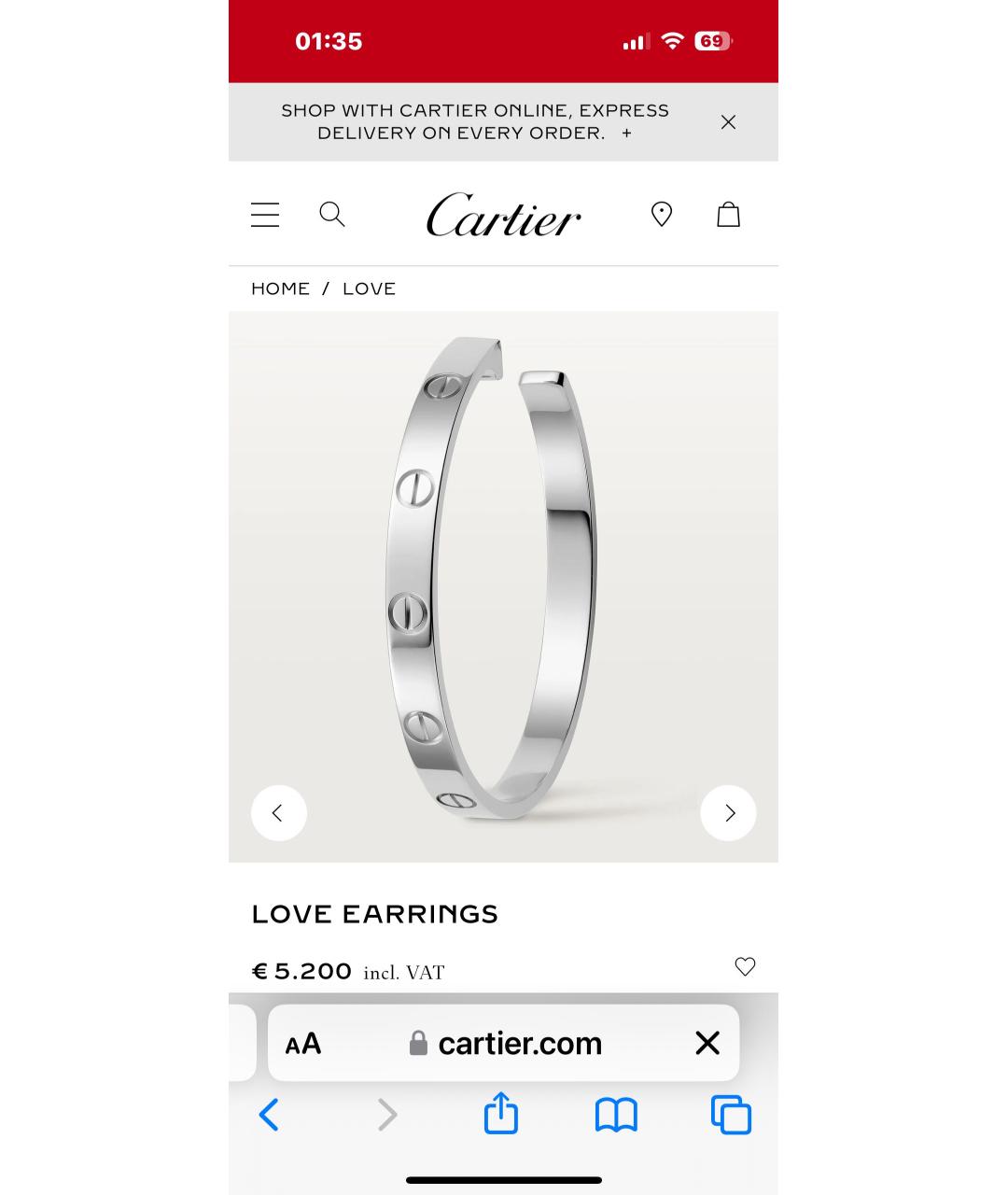 CARTIER Белые серьги из белого золота, фото 2