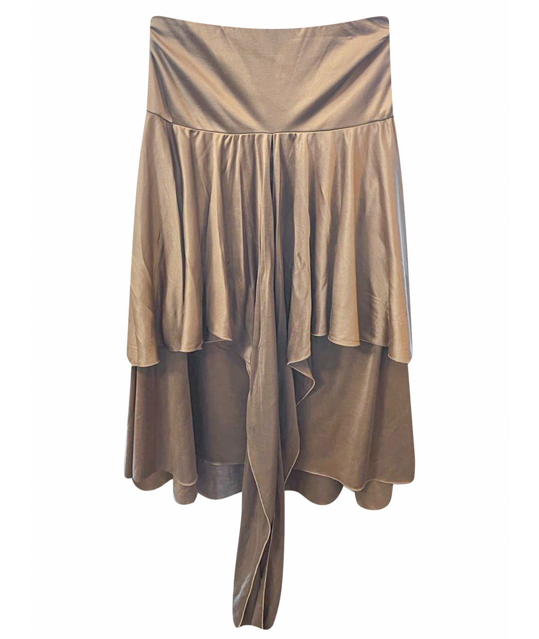 SAINT LAURENT Золотая шелковая юбка миди, фото 1