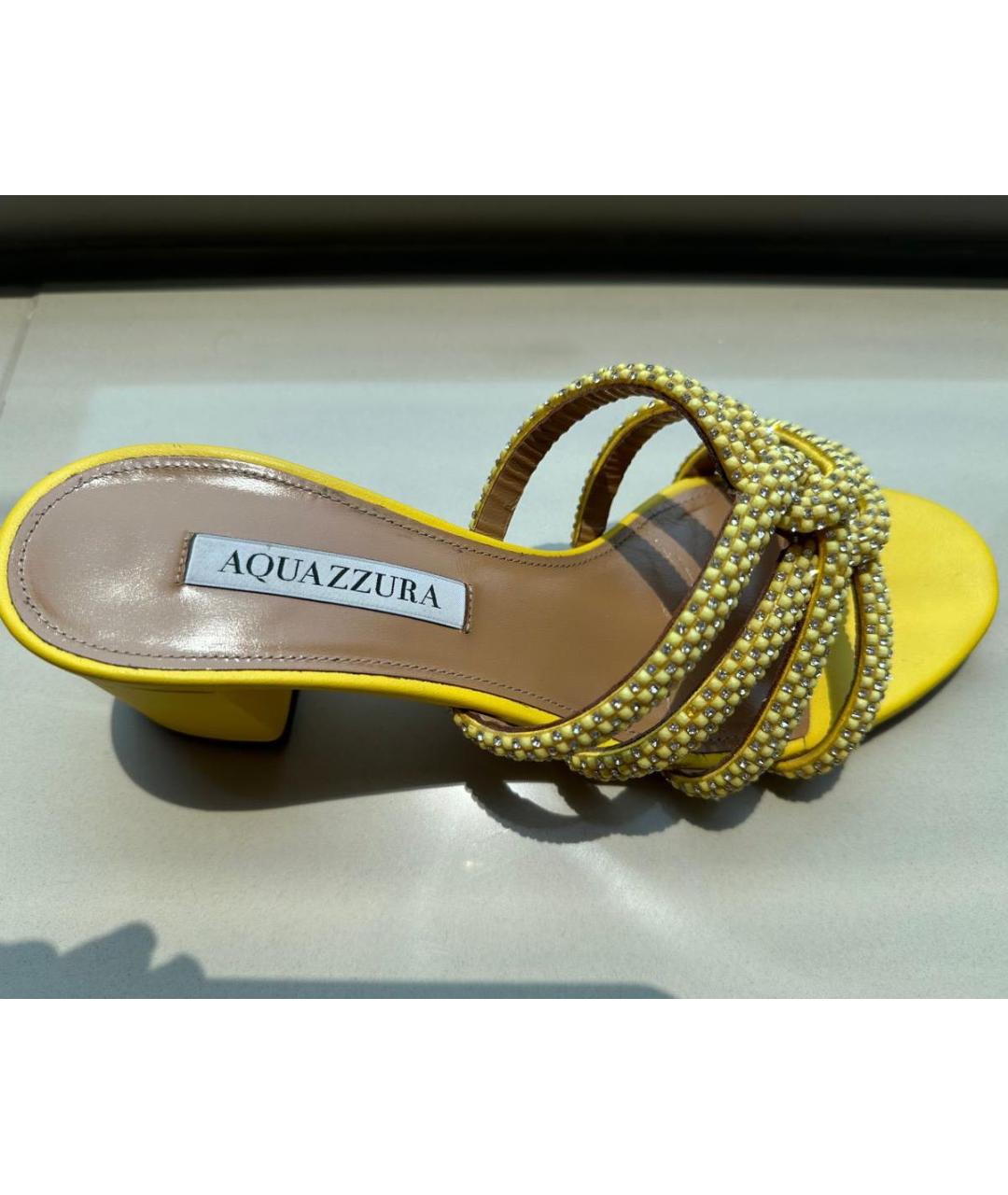 AQUAZZURA Желтые кожаные босоножки, фото 5