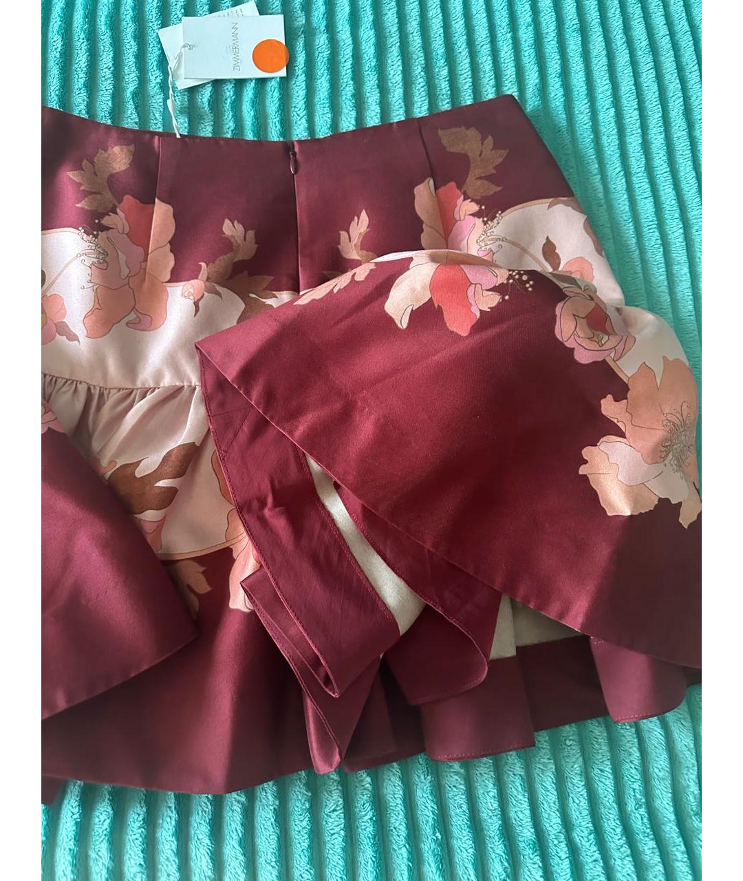 ZIMMERMANN Бордовая шерстяная юбка мини, фото 4