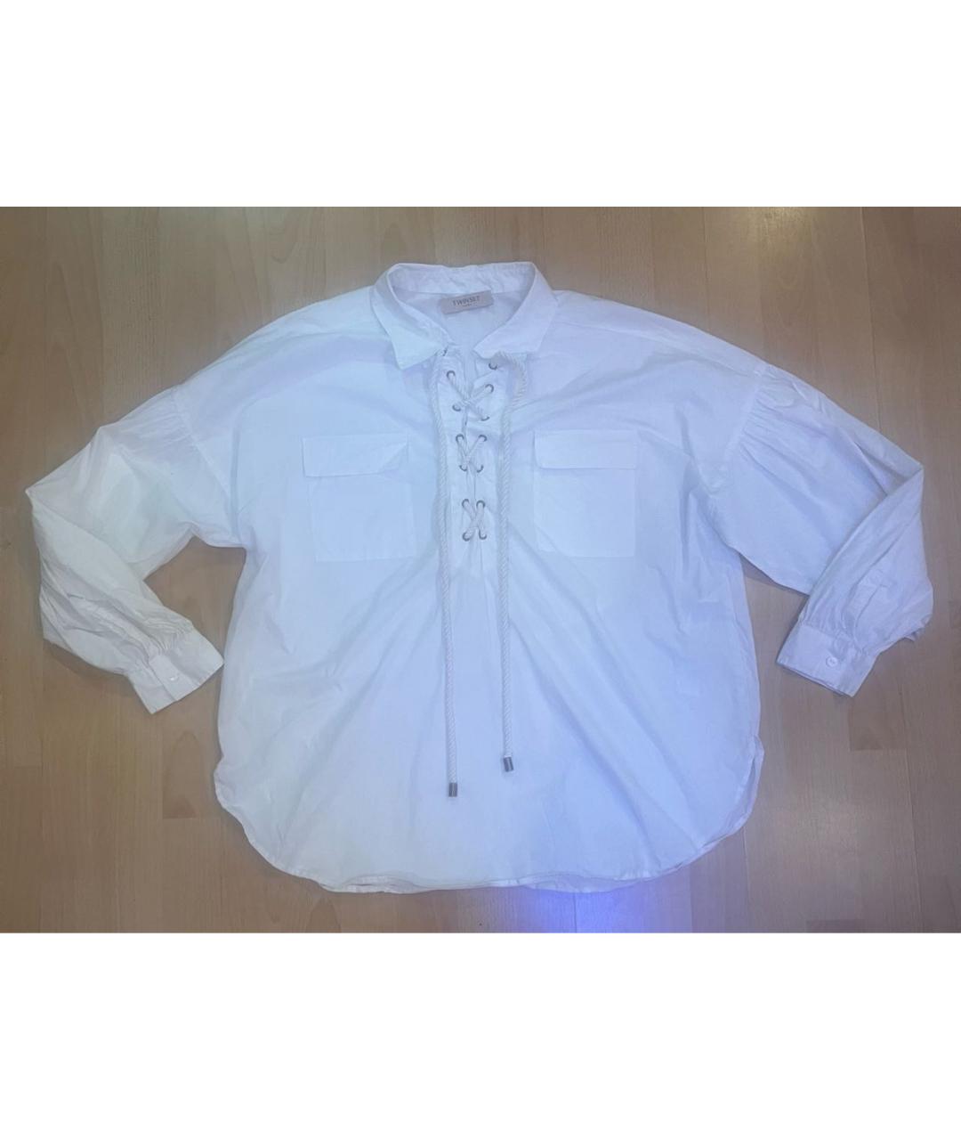 TWIN-SET Белая хлопко-эластановая рубашка, фото 8