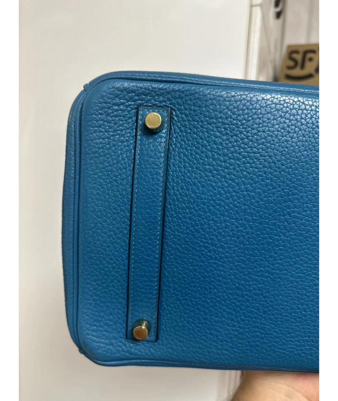 HERMES Голубая кожаная сумка с короткими ручками, фото 8