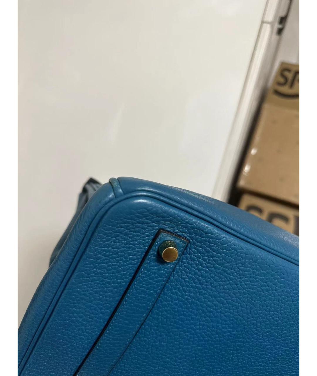 HERMES Голубая кожаная сумка с короткими ручками, фото 7