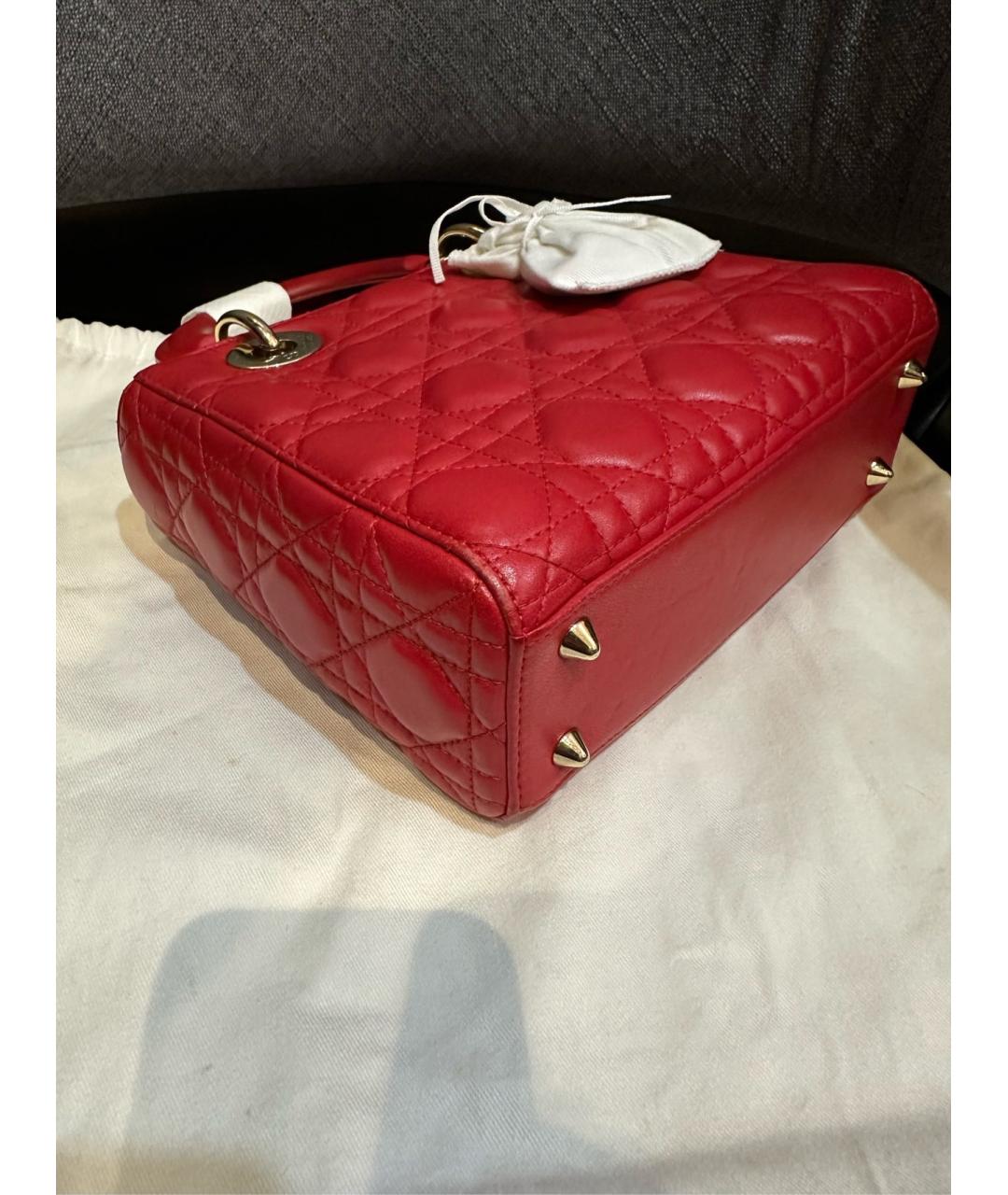 CHRISTIAN DIOR Красная кожаная сумка с короткими ручками, фото 6