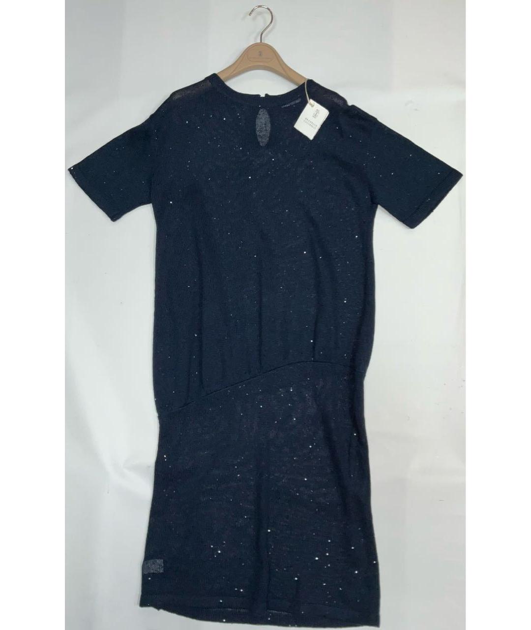 BRUNELLO CUCINELLI Синее хлопковое повседневное платье, фото 8