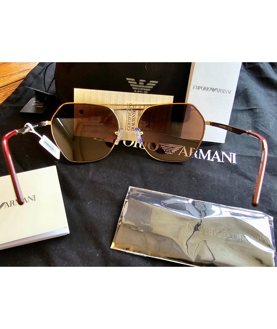 EMPORIO ARMANI Золотые металлические солнцезащитные очки, фото 7
