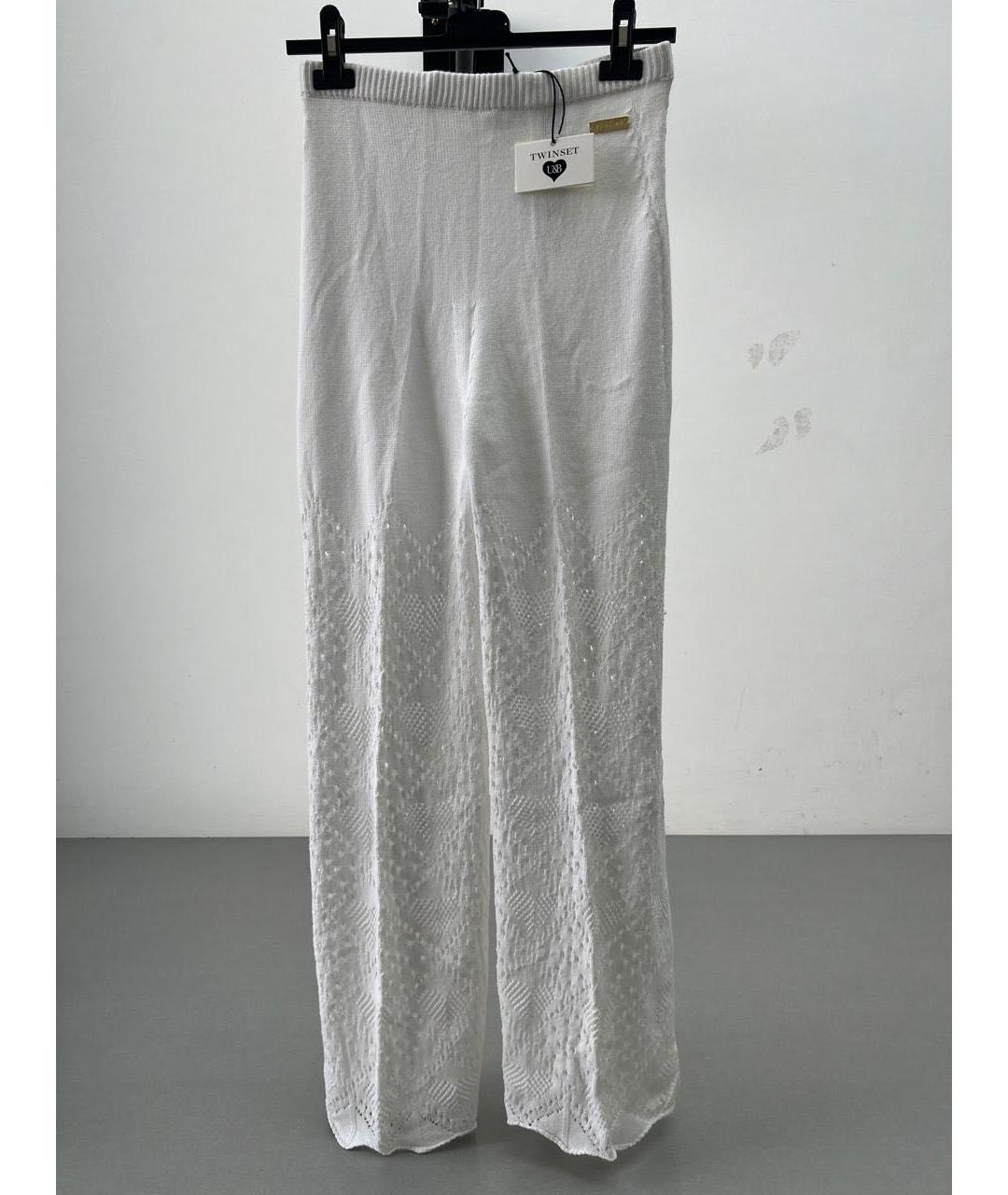 TWIN-SET Белые хлопковые брюки широкие, фото 2