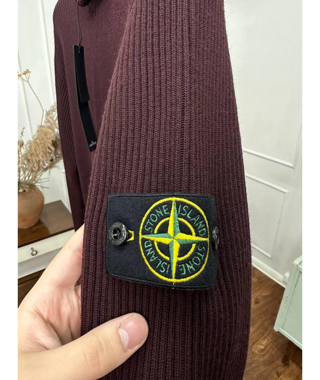 STONE ISLAND Бордовая шерстяная водолазка, фото 5