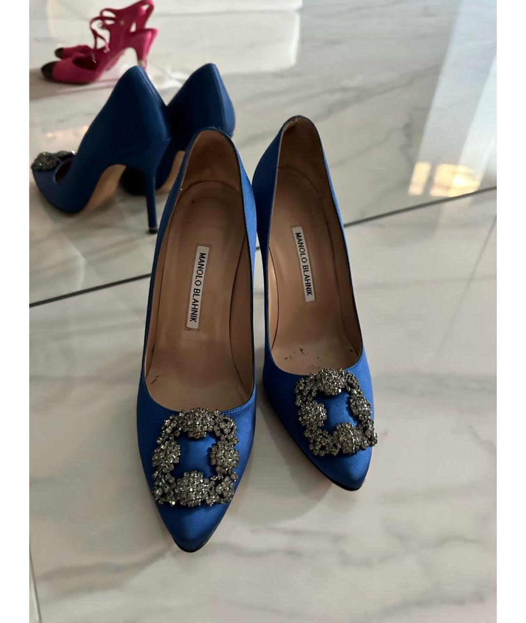 MANOLO BLAHNIK Темно-синие текстильные туфли, фото 2