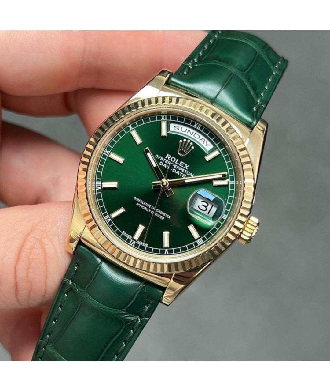 ROLEX Зеленые часы из желтого золота, фото 2