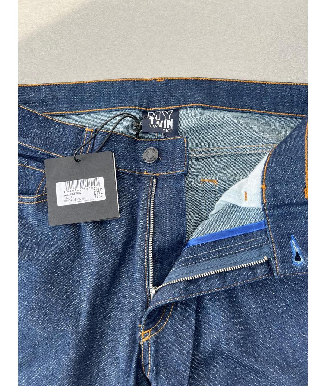 TWIN-SET Темно-синие хлопко-эластановые прямые джинсы, фото 3