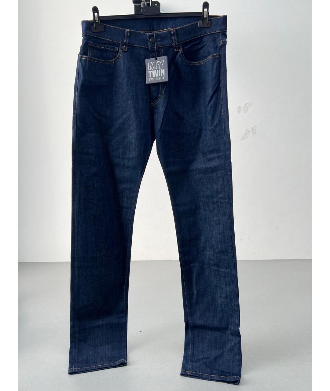 TWIN-SET Темно-синие хлопко-эластановые прямые джинсы, фото 6
