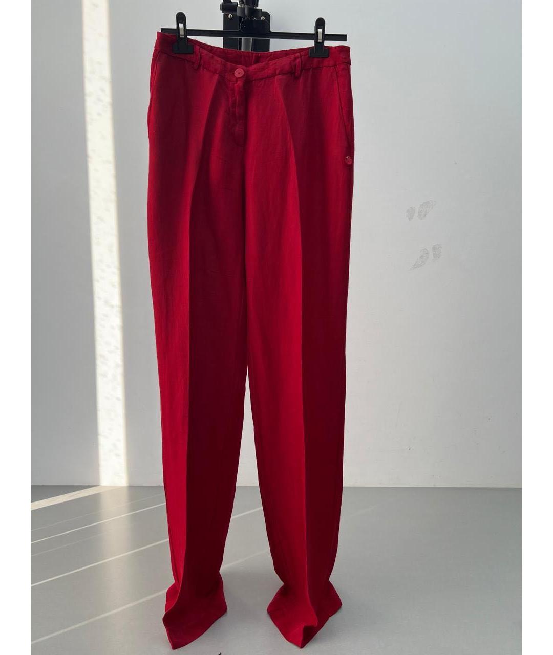 TWIN-SET Красные льняные брюки широкие, фото 8