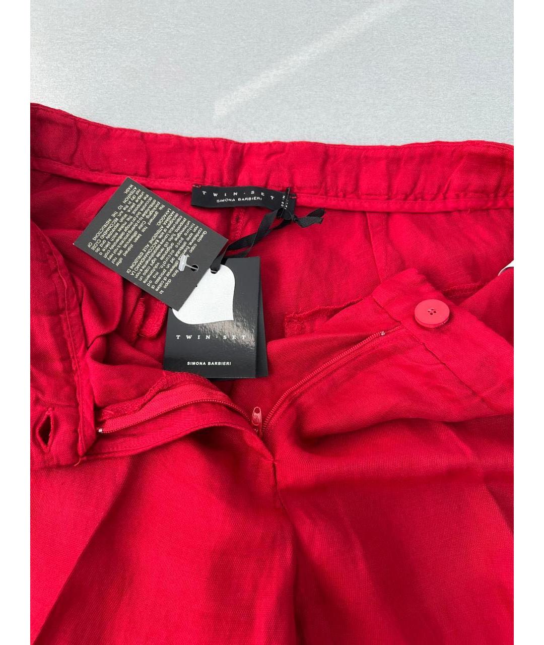 TWIN-SET Красные льняные брюки широкие, фото 3