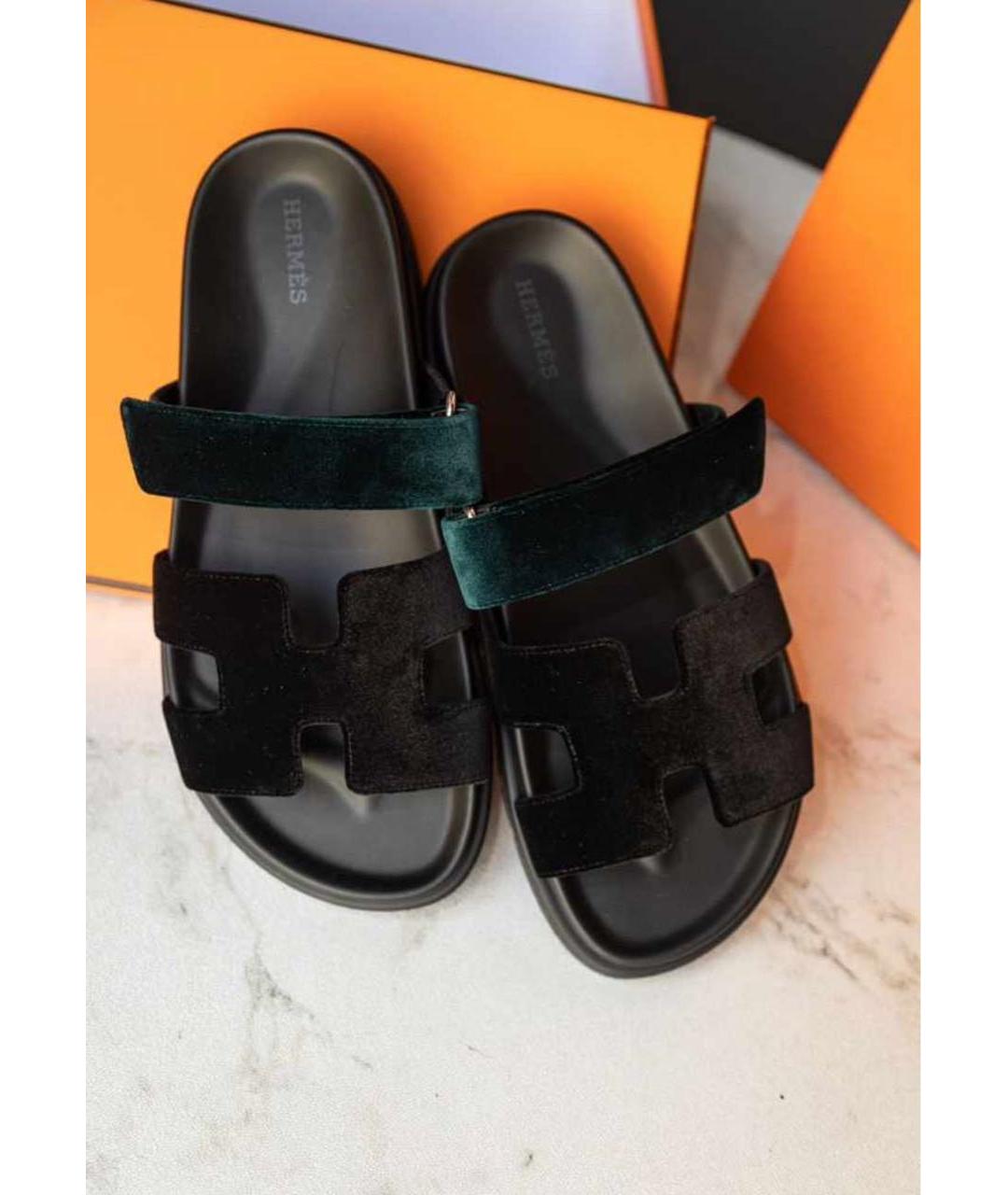 HERMES Черные бархатные сандалии, фото 5
