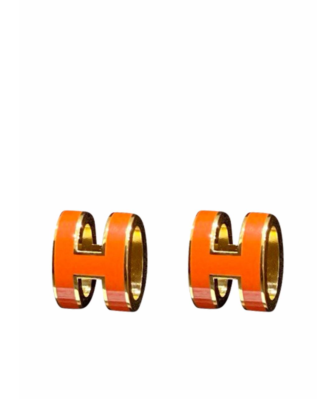 HERMES Оранжевое металлические серьги, фото 1