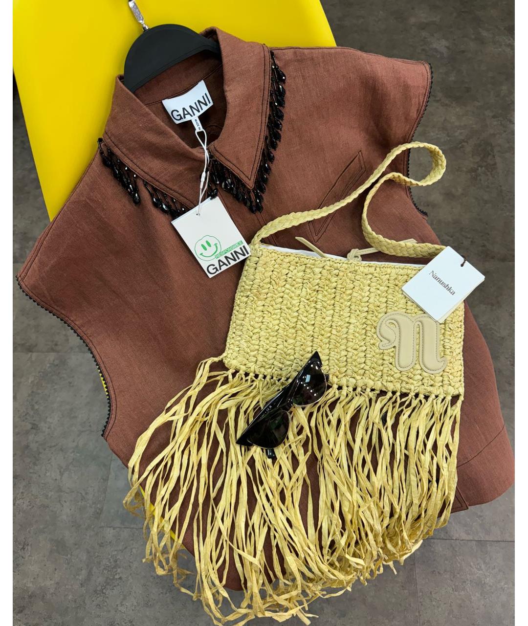 NANUSHKA Бежевая пелетеная пляжная сумка, фото 4