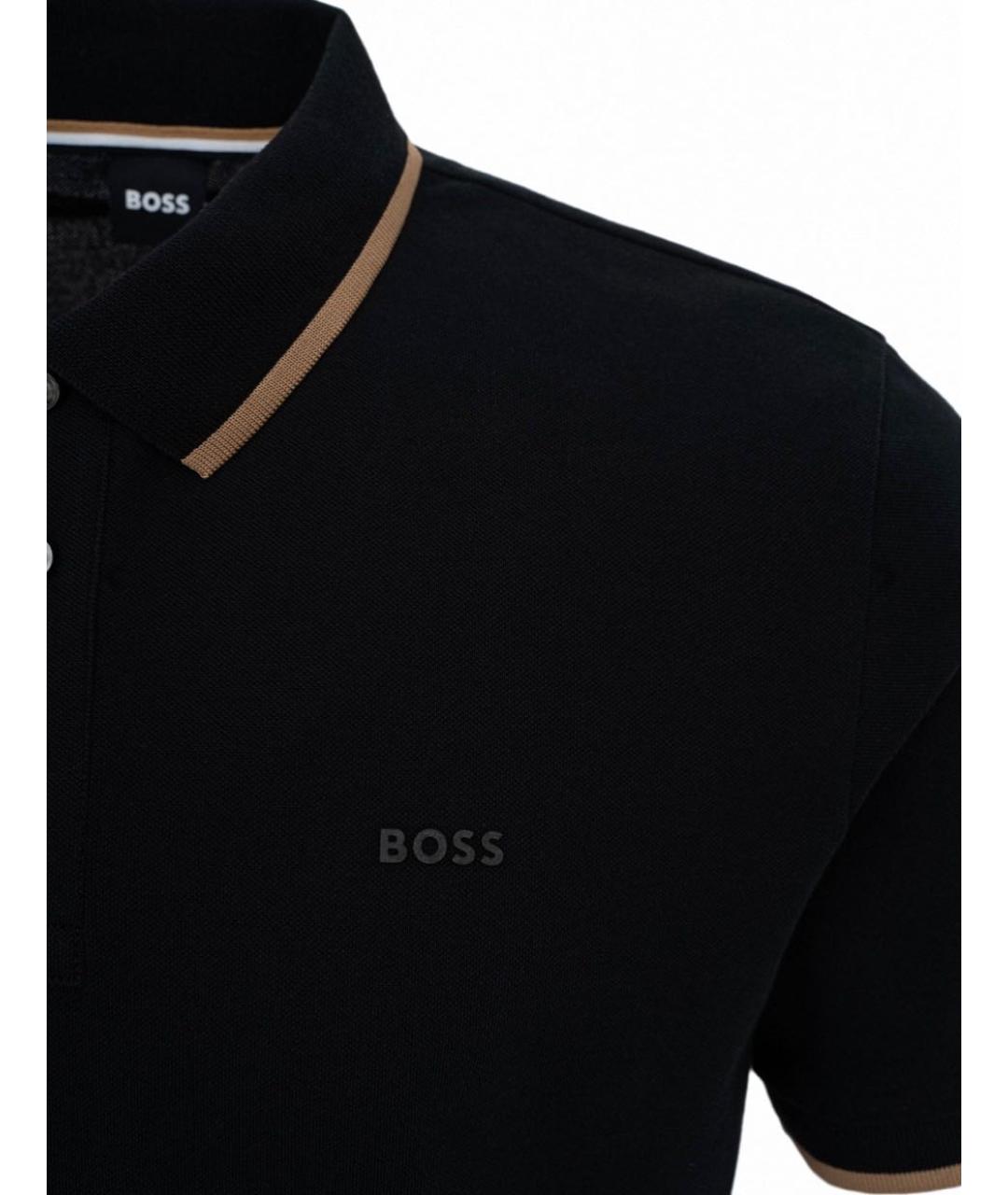 HUGO BOSS Черное хлопковое поло с коротким рукавом, фото 4
