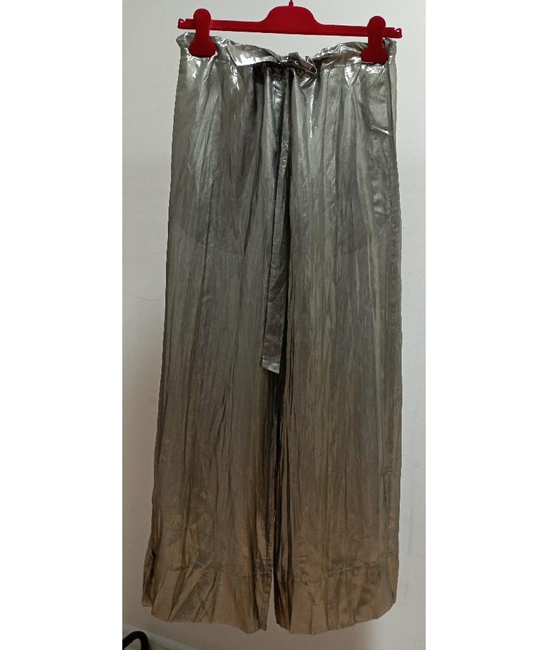 SHARON WAUCHOB Серебряные шелковые прямые брюки, фото 8
