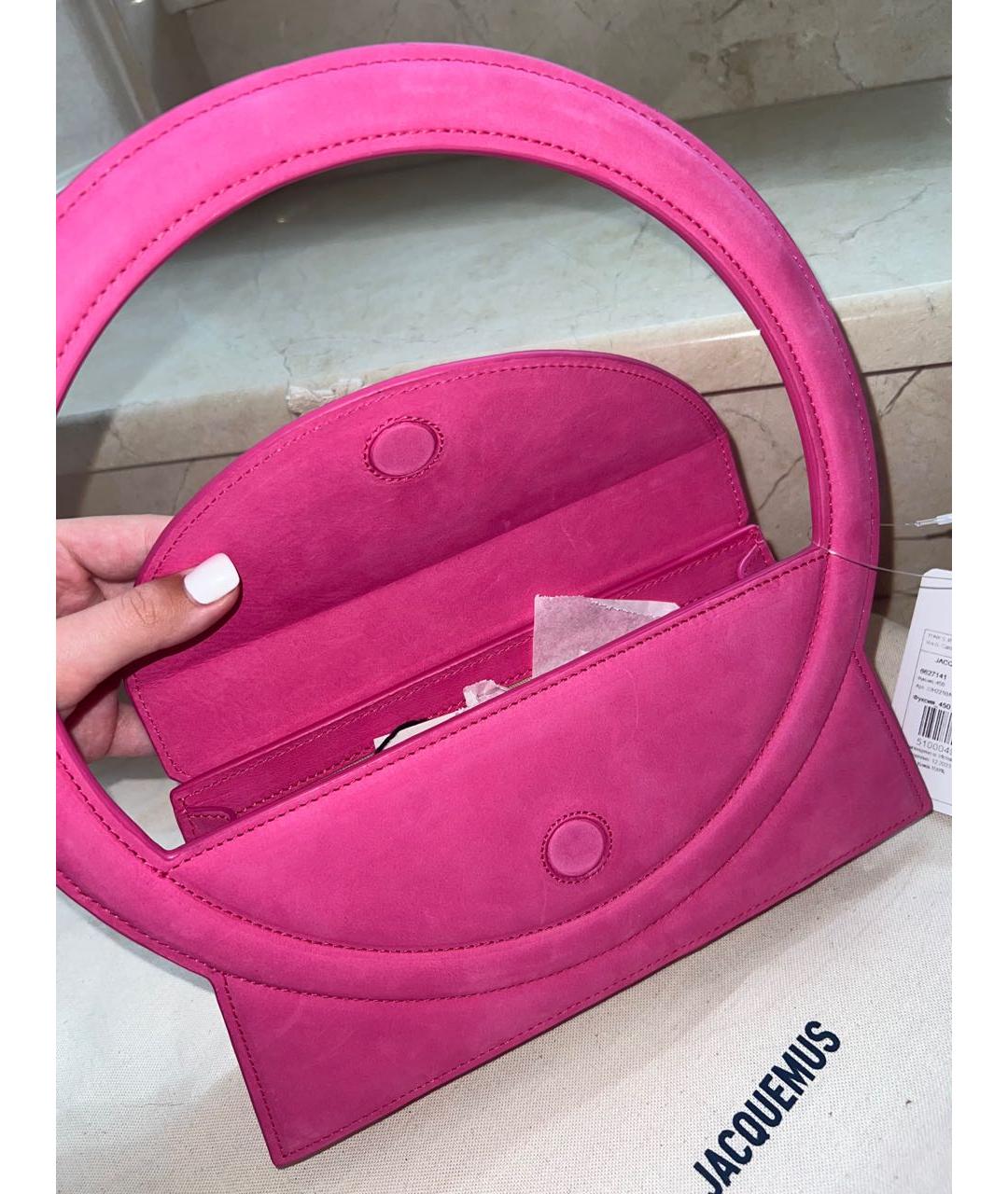 JACQUEMUS Фуксия кожаная сумка с короткими ручками, фото 4
