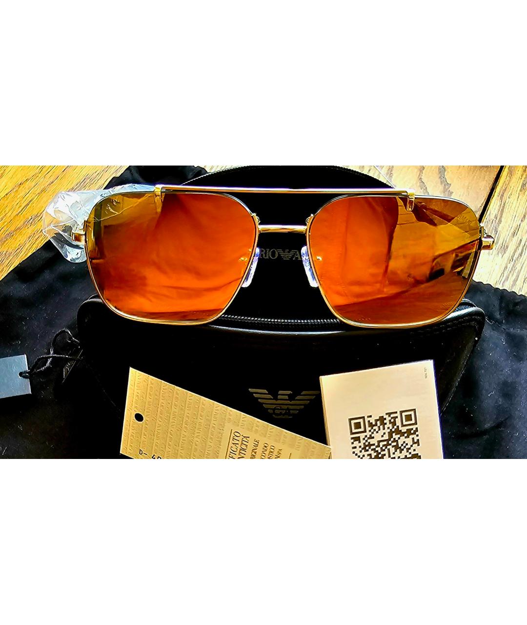 EMPORIO ARMANI Золотые металлические солнцезащитные очки, фото 6