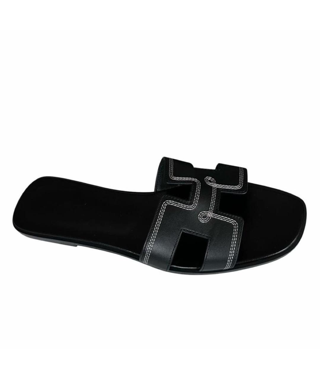 HERMES Черные кожаные сандалии, фото 1