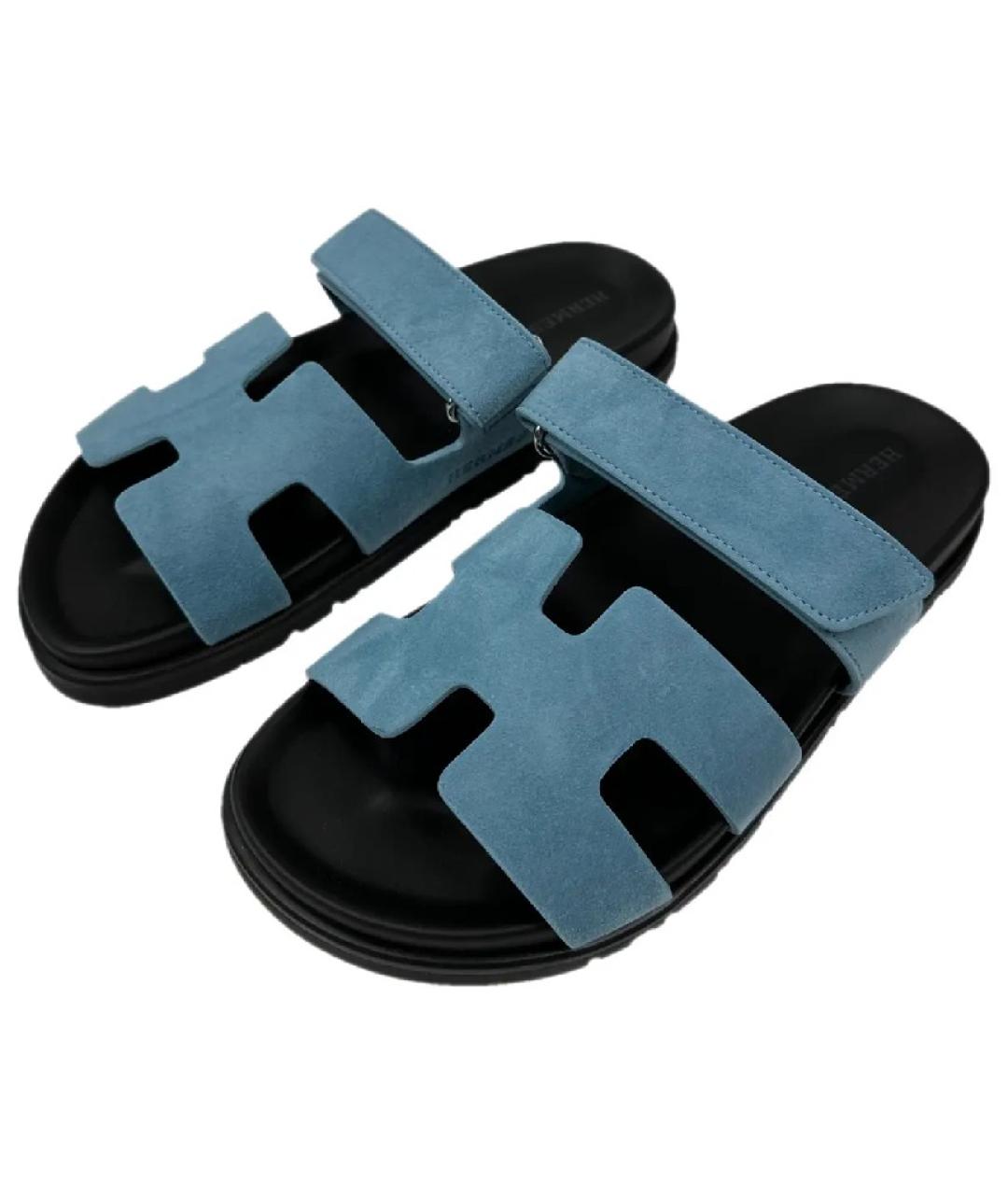 HERMES Голубые замшевые сандалии, фото 2