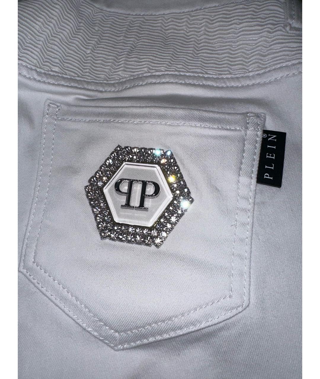 PHILIPP PLEIN Белые хлопко-эластановые джинсы слим, фото 4