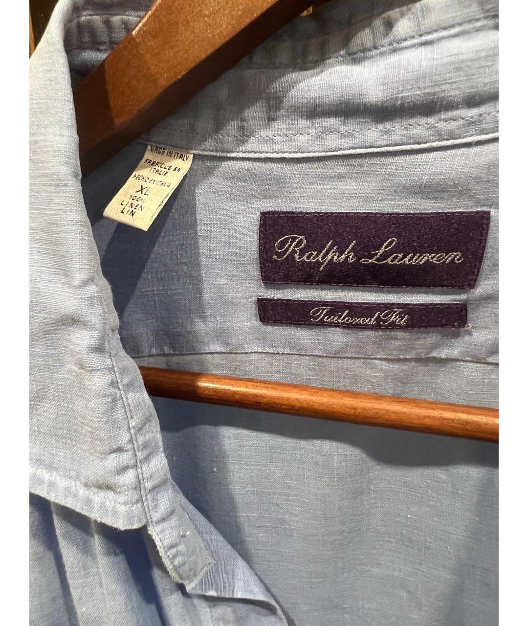 RALPH LAUREN PURPLE LABEL Голубая льняная кэжуал рубашка, фото 2