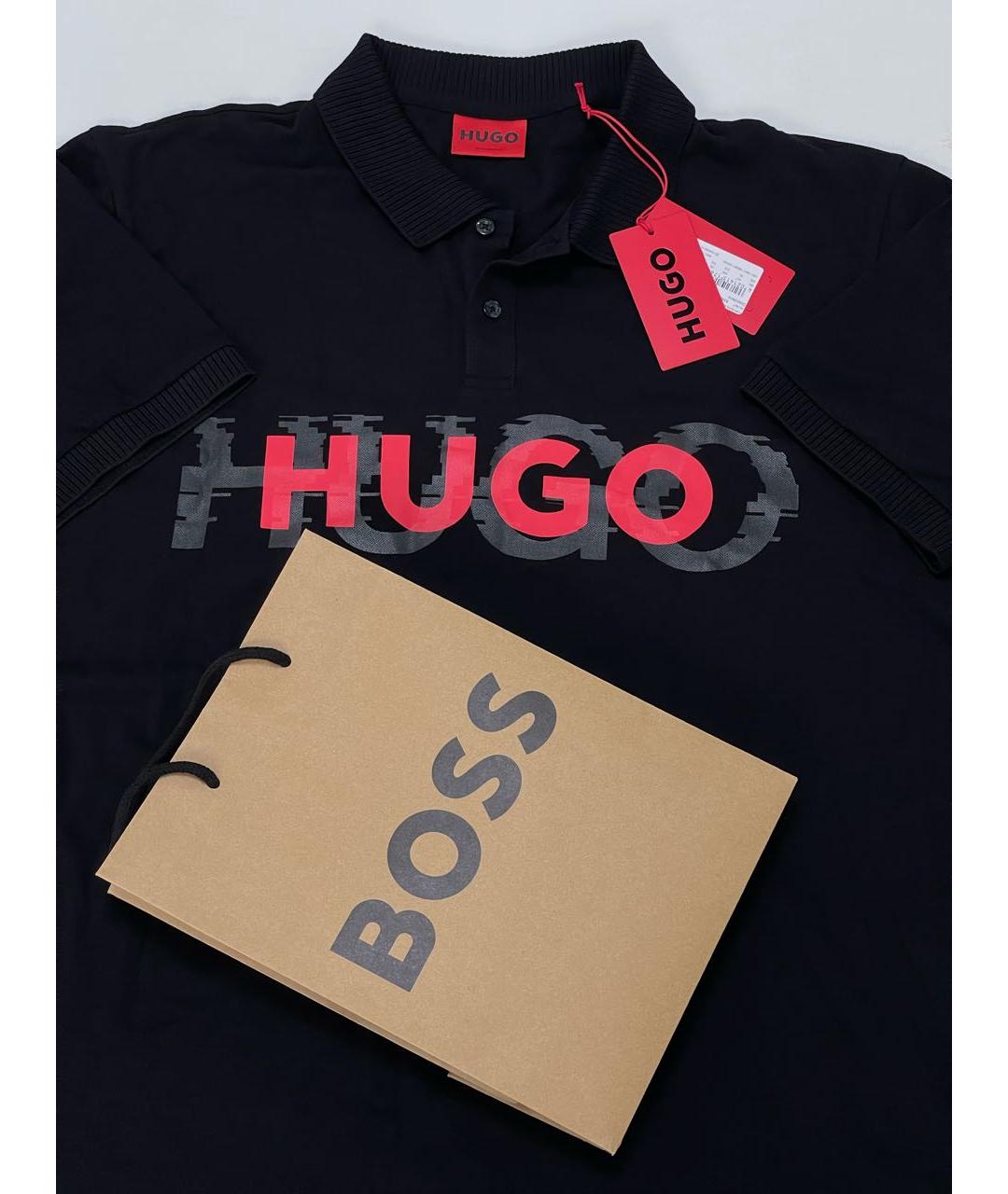 HUGO BOSS Черное хлопковое поло с коротким рукавом, фото 2