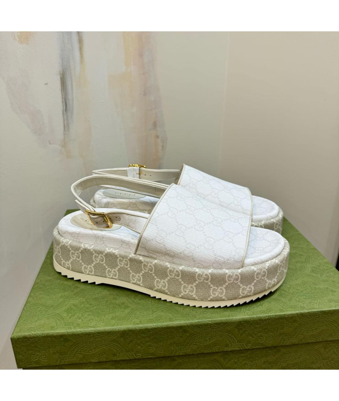 GUCCI Бежевые кожаные сандалии, фото 2