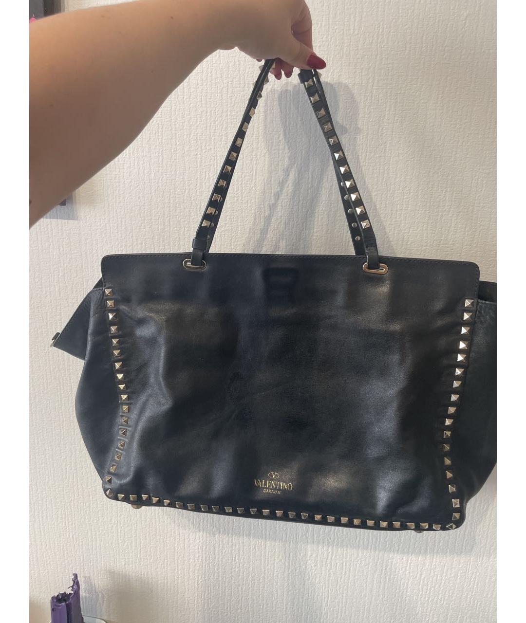 VALENTINO Черная кожаная сумка тоут, фото 2