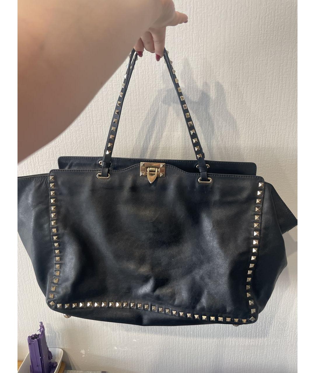 VALENTINO Черная кожаная сумка тоут, фото 3