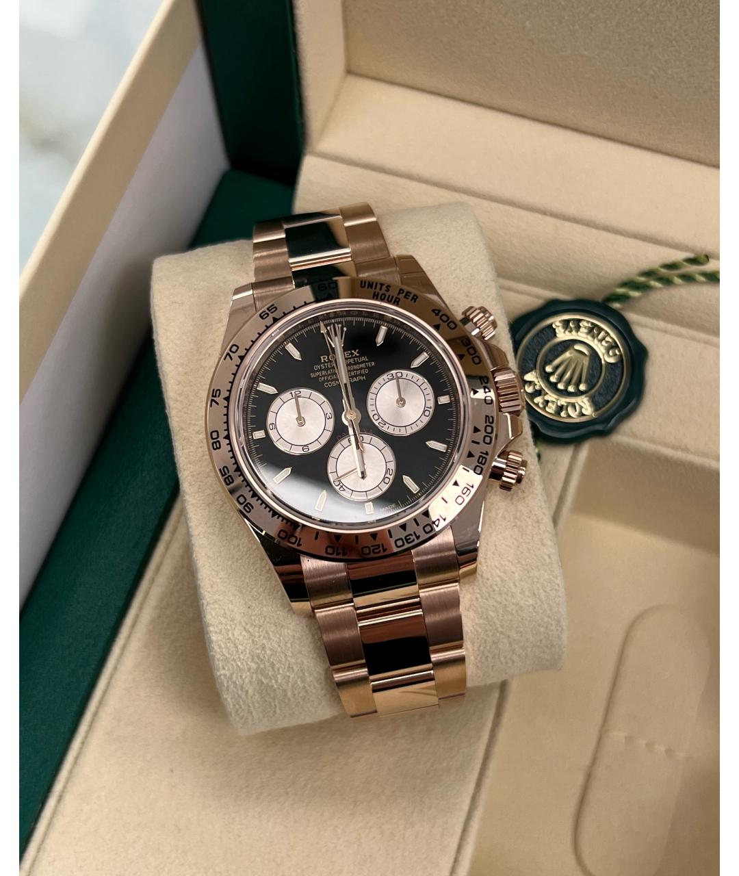 ROLEX Черные часы из розового золота, фото 2