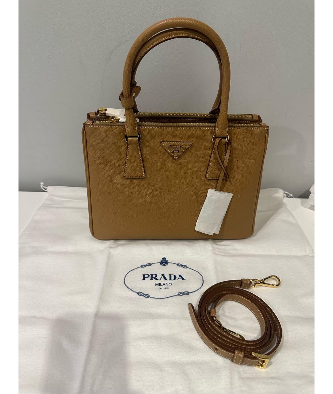 PRADA Бежевая кожаная сумка с короткими ручками, фото 5