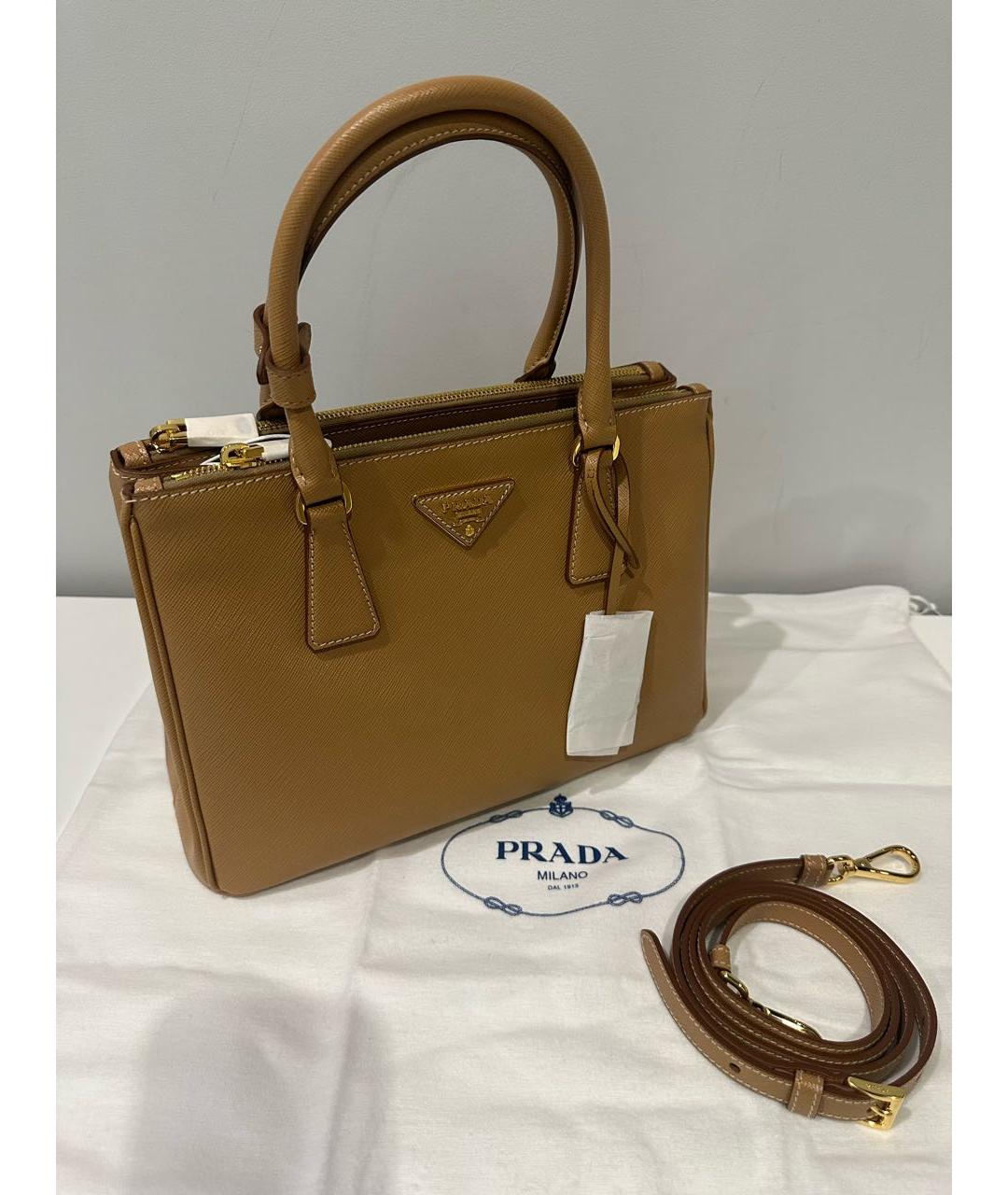 PRADA Бежевая кожаная сумка с короткими ручками, фото 2