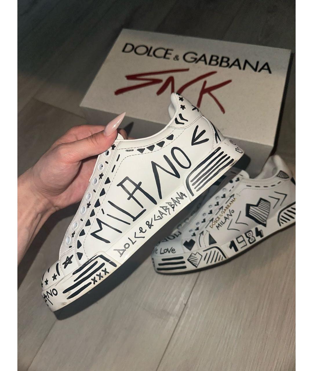 DOLCE&GABBANA Белые кожаные кеды, фото 3