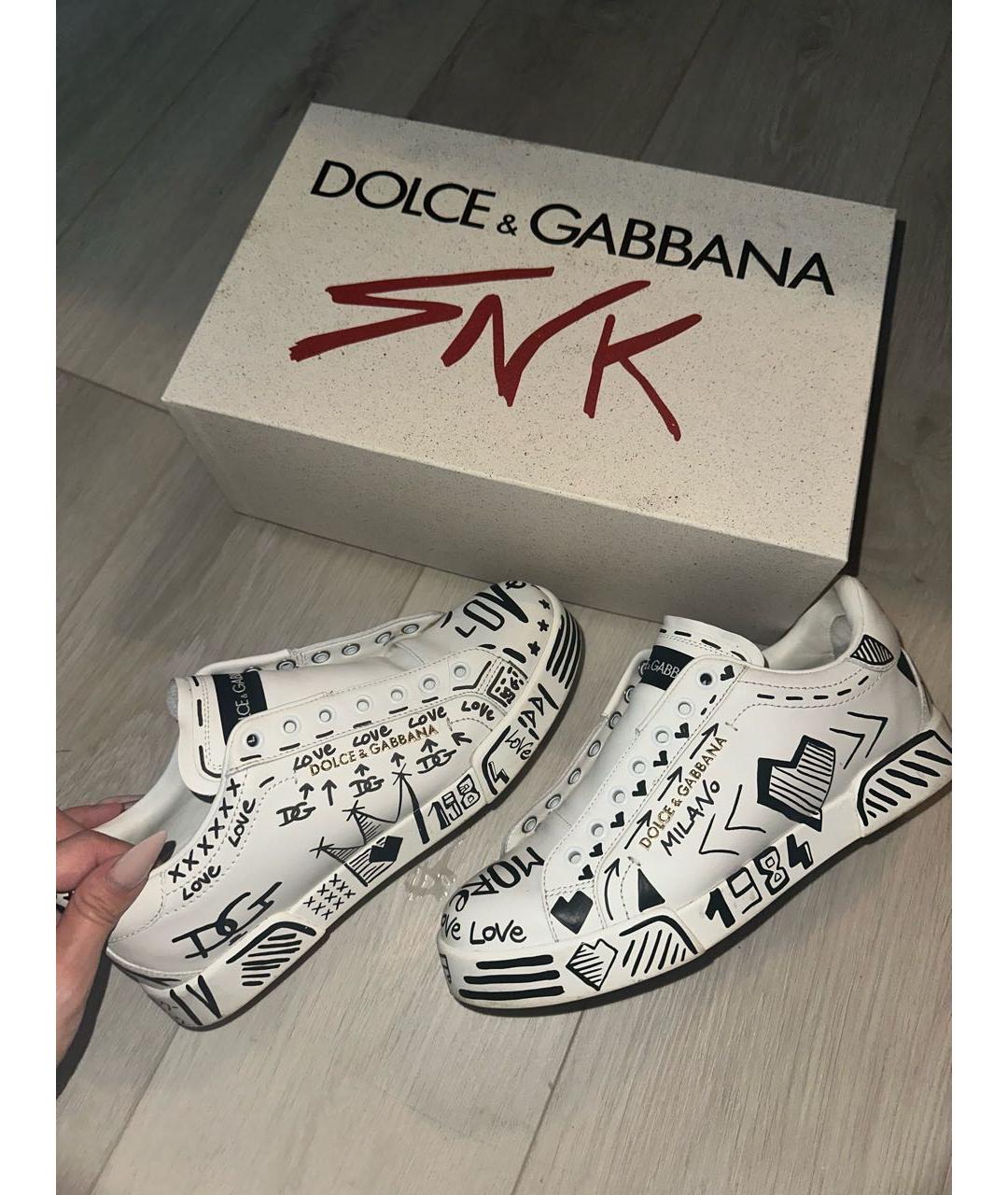 DOLCE&GABBANA Белые кожаные кеды, фото 2