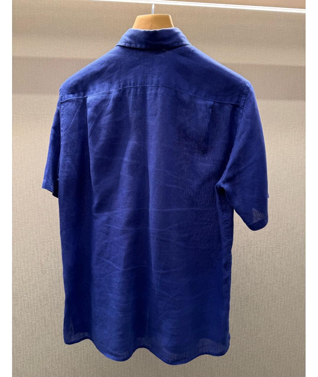 120%LINO Синяя льняная кэжуал рубашка, фото 2