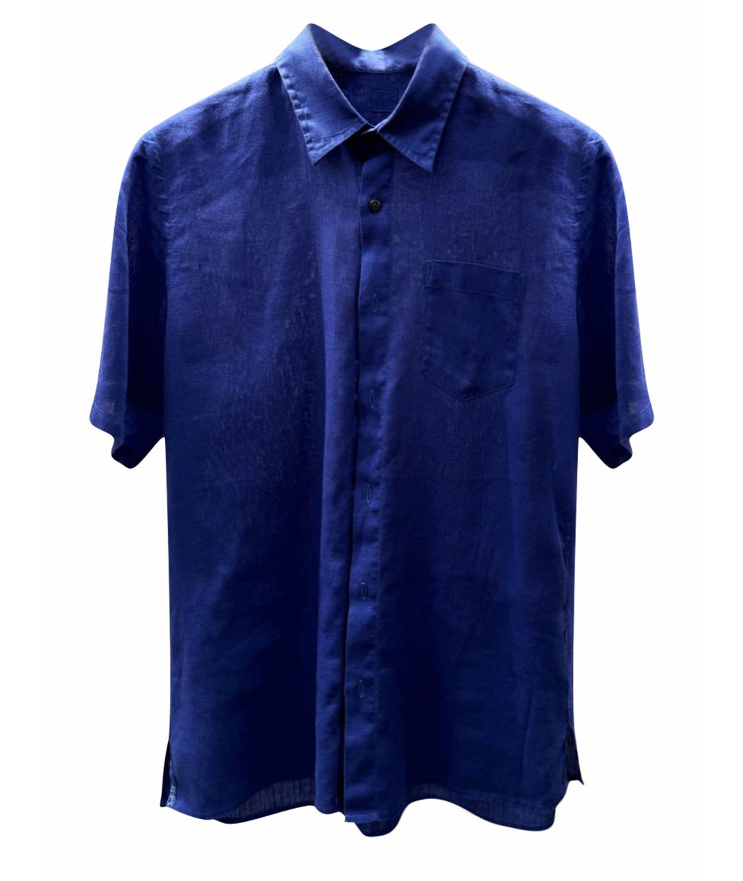 120%LINO Синяя льняная кэжуал рубашка, фото 1