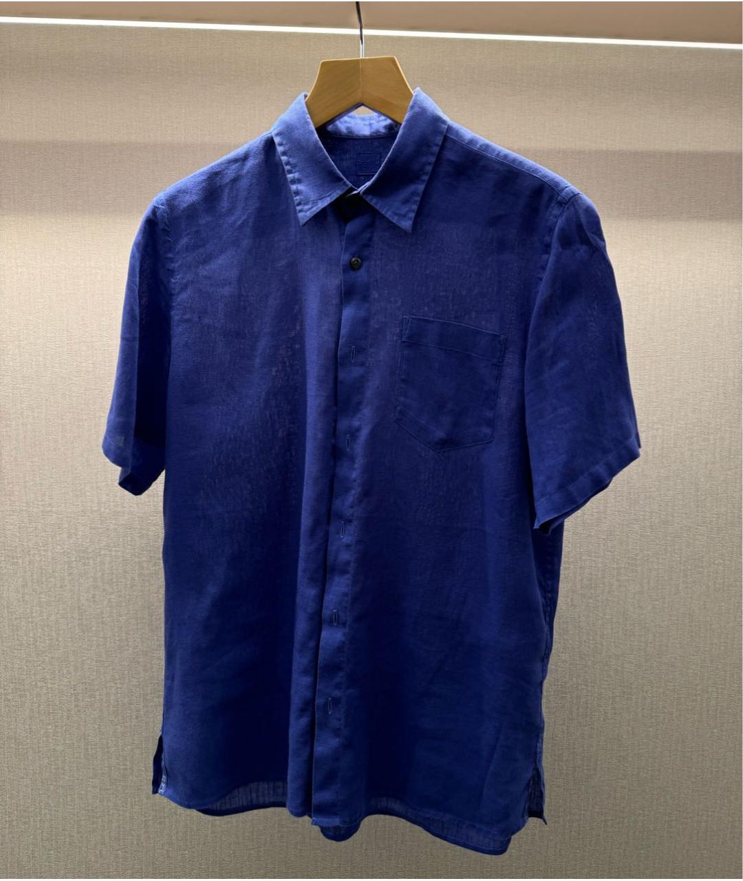 120%LINO Синяя льняная кэжуал рубашка, фото 3