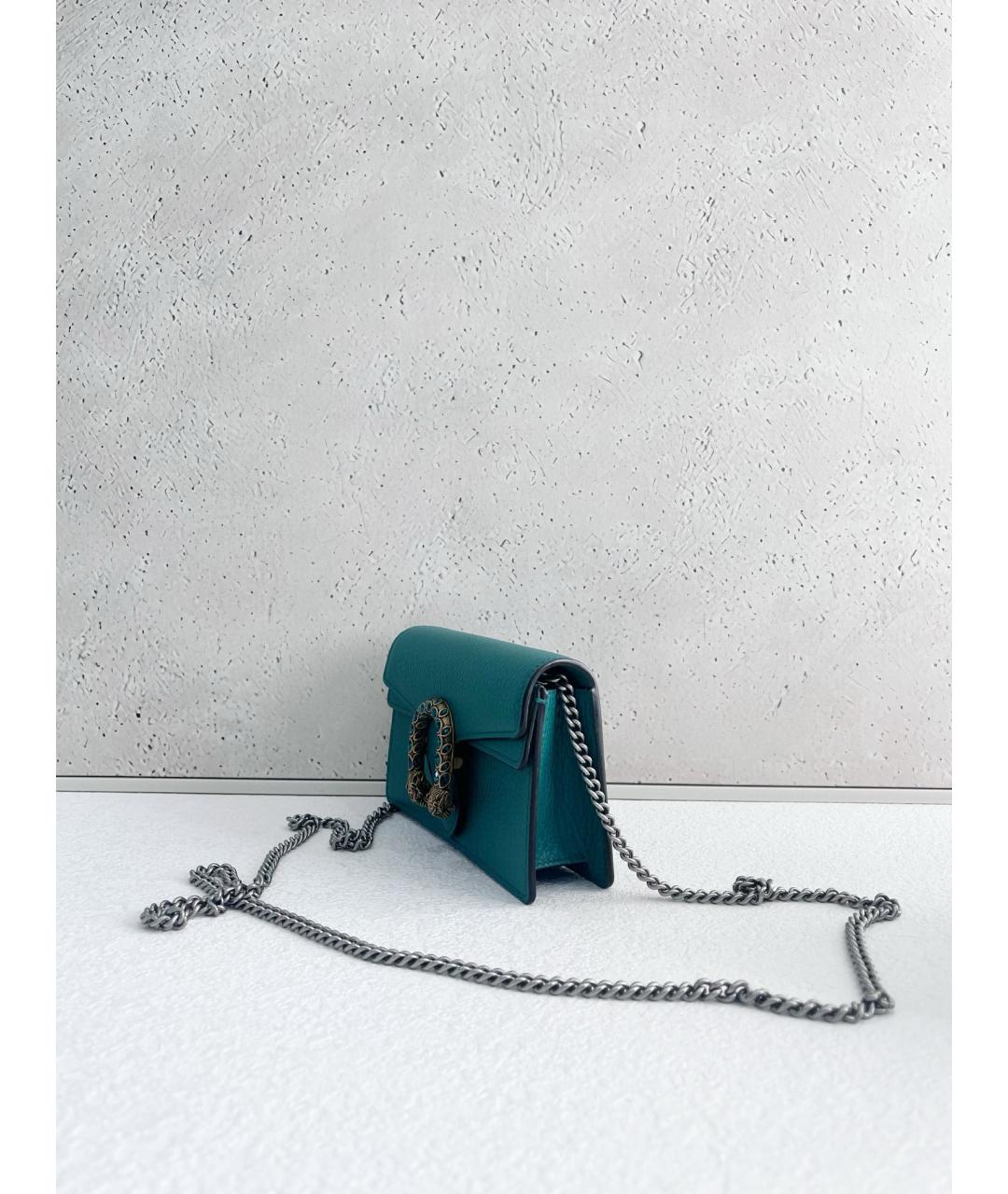GUCCI Бирюзовая кожаная сумка через плечо, фото 4