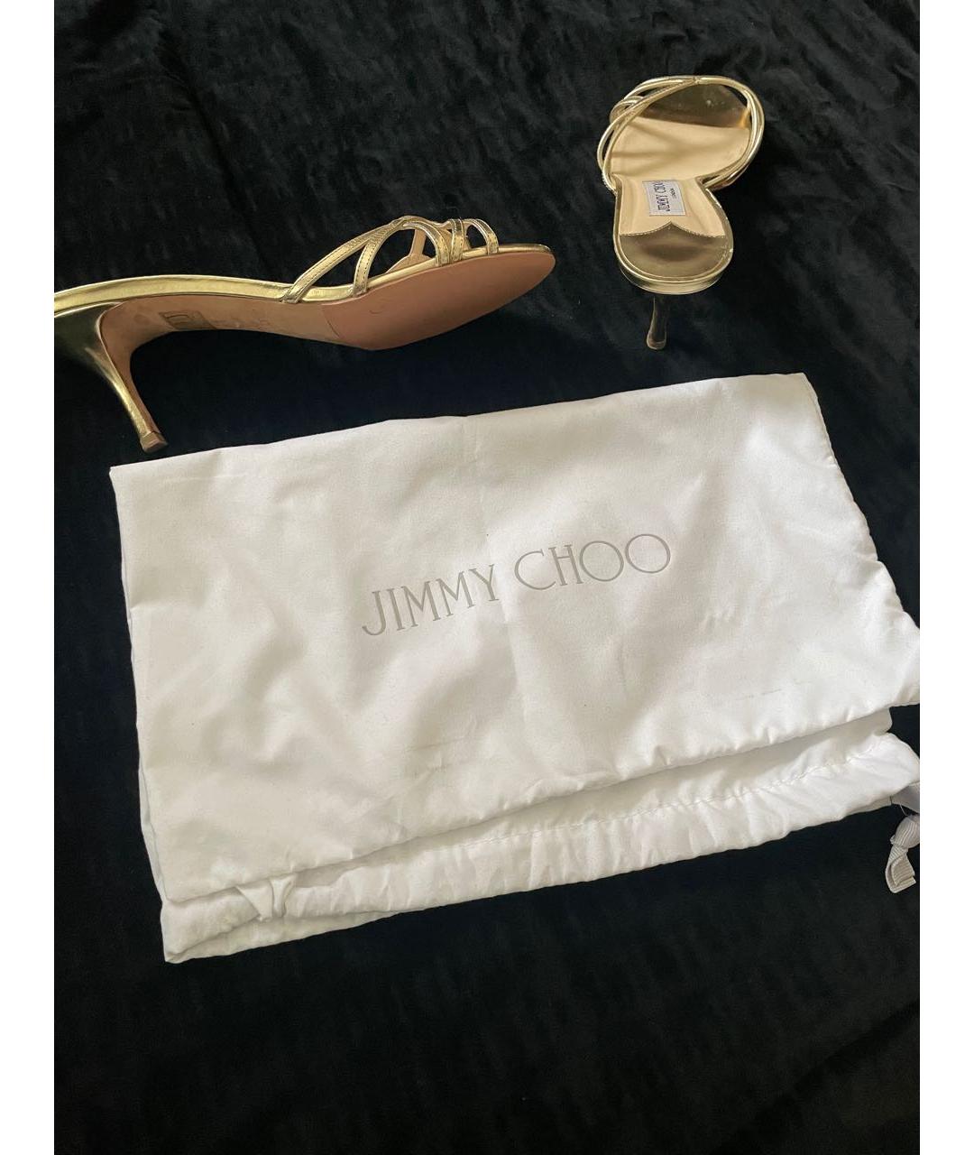 JIMMY CHOO Золотые кожаные мюли, фото 3